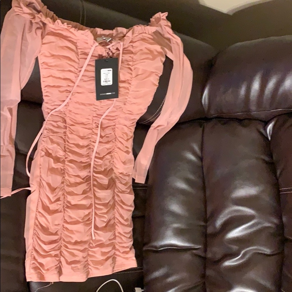 Pink mesh mini dress